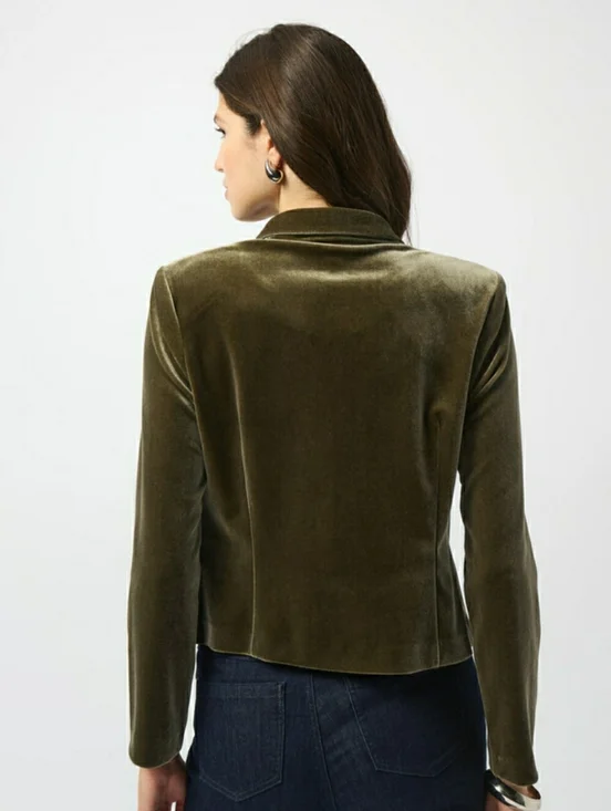 Joseph Ribkoff Olive Velvet Double-Breasted Blazer Jacket - Women - Picture 3 of 11